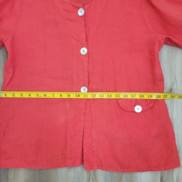 FLAX Women's Jacket Top in Coral 100% Linen Size Small with buttons - Picture 9 of 11